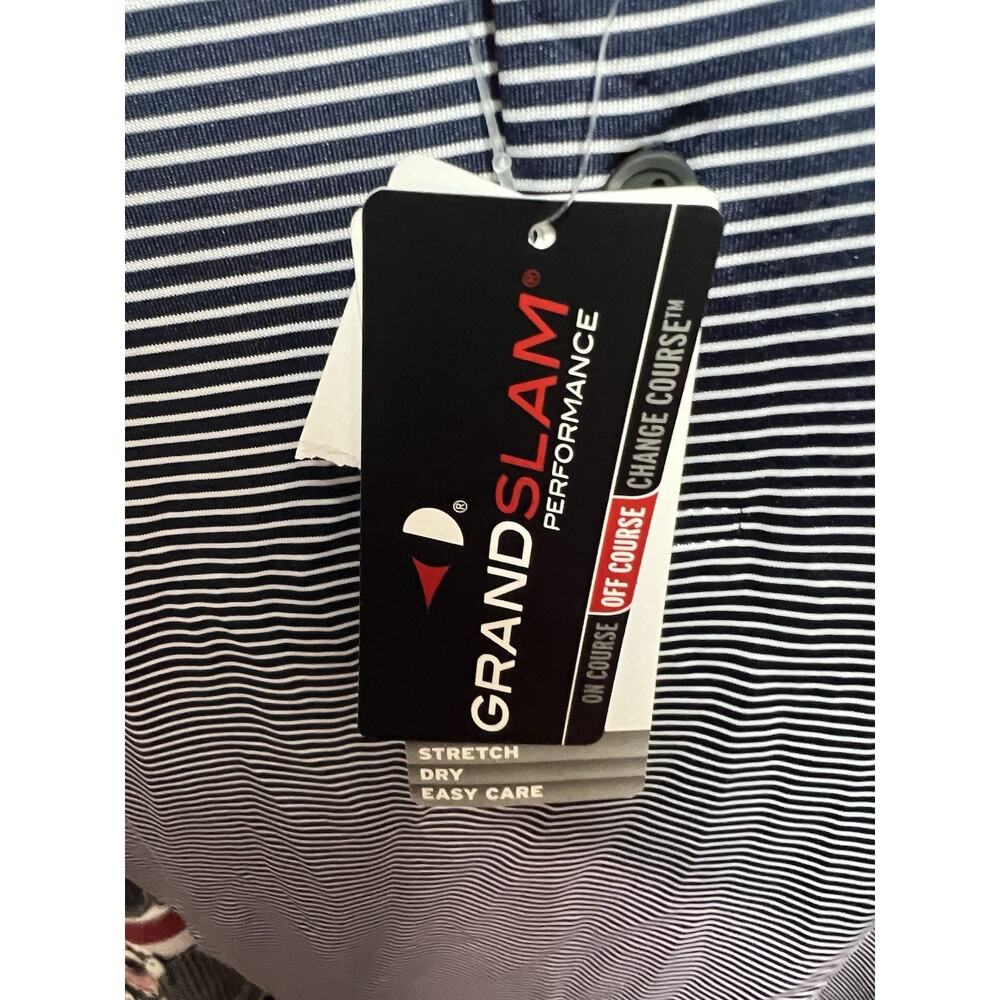 NWT MENS GRAND SLAM PERFORMANCE Peacoat Striped POLO GOLF SHIRT SIZE Large - Picture 3 of 10